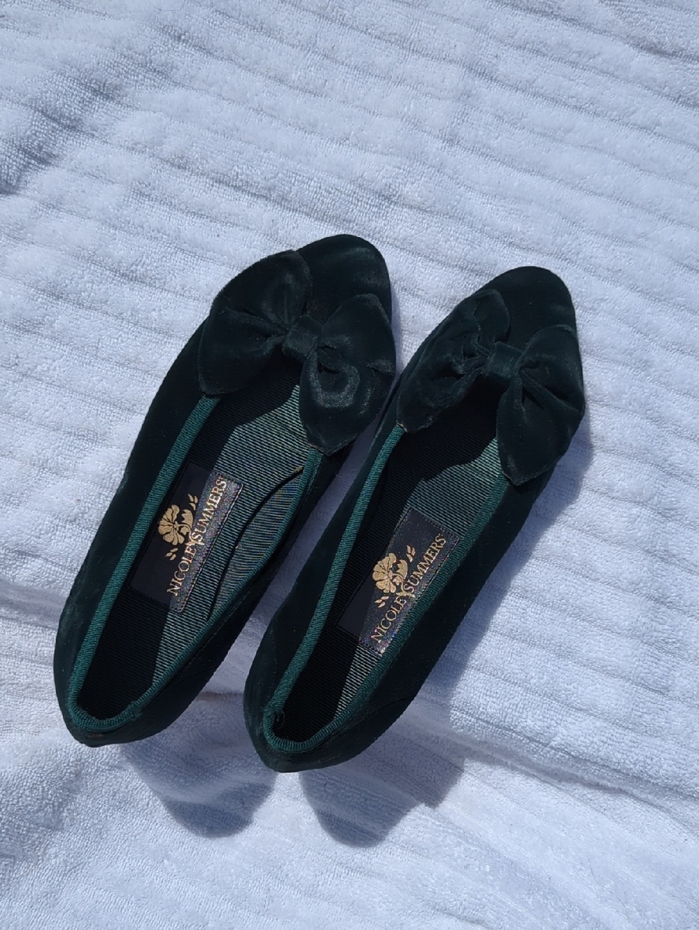 Nicole Summers Dark Green Velvet Bow Ballet Flats Ws 6.5